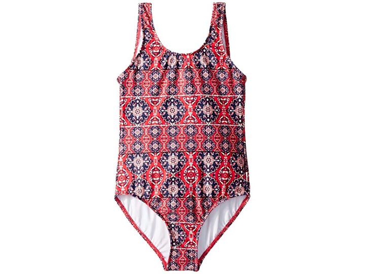 Seafolly Kids Marrakesh Sunset Tie Back Tank One Piece (big Kids) (ruby Red) Girl's Swimwear Sets