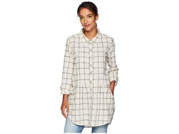 Mod-o-doc Windowpane Flannel Plaid Long Sleeve Button Front Shirt With Pockets (winter White) Women's Clothing