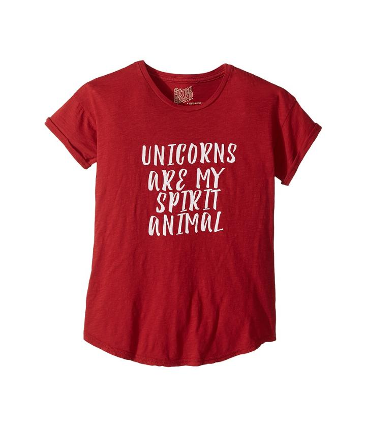 The Original Retro Brand Kids Unicorns Are My Spirit Animal Rolled Short Sleeve Tee (big Kids) (dark Red) Girl's T Shirt