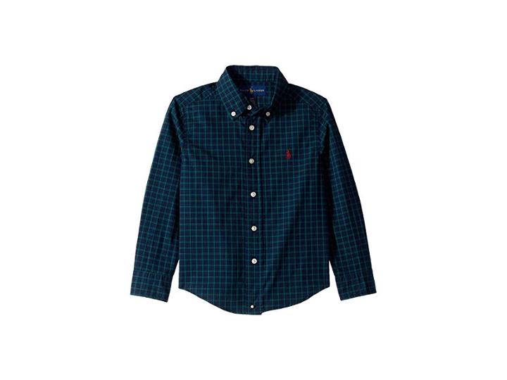 Polo Ralph Lauren Kids Plaid Cotton Poplin Shirt (toddler) (green/blue Multi) Boy's Clothing