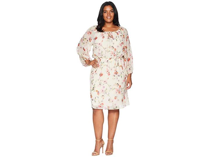 Adrianna Papell Plus Size Bontia Oasis Peasant Dress (ivory Multi) Women's Dress