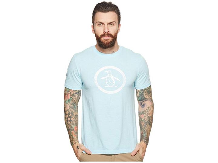 Original Penguin Heathered Distressed Circle Logo Tee (blue Topaz) Men's T Shirt