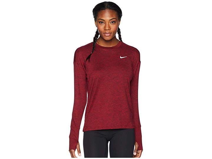 Nike Element Crew Top (burgundy Crush/red Crush/heather) Women's Long Sleeve Pullover