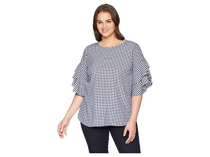 Karen Kane Plus Plus Size Gingham Ruffle Sleeve Top (check) Women's Clothing