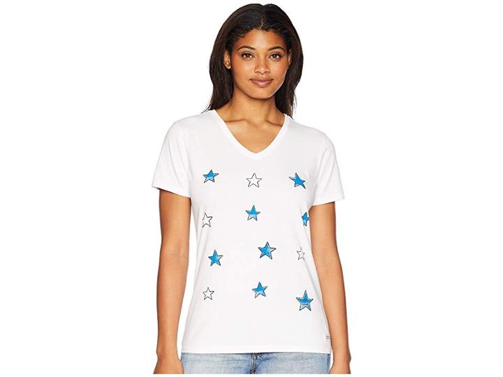 Life Is Good Tossed Stars Crusher Vee (cloud White) Women's T Shirt