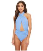 Vince Camuto Riviera Solids Wrap Halter Neck One-piece Swimsuit (lagoon) Women's Swimsuits One Piece