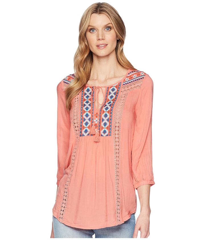 Roper 1568 Solid Cotton Rayon Peasant Blouse (red) Women's Clothing