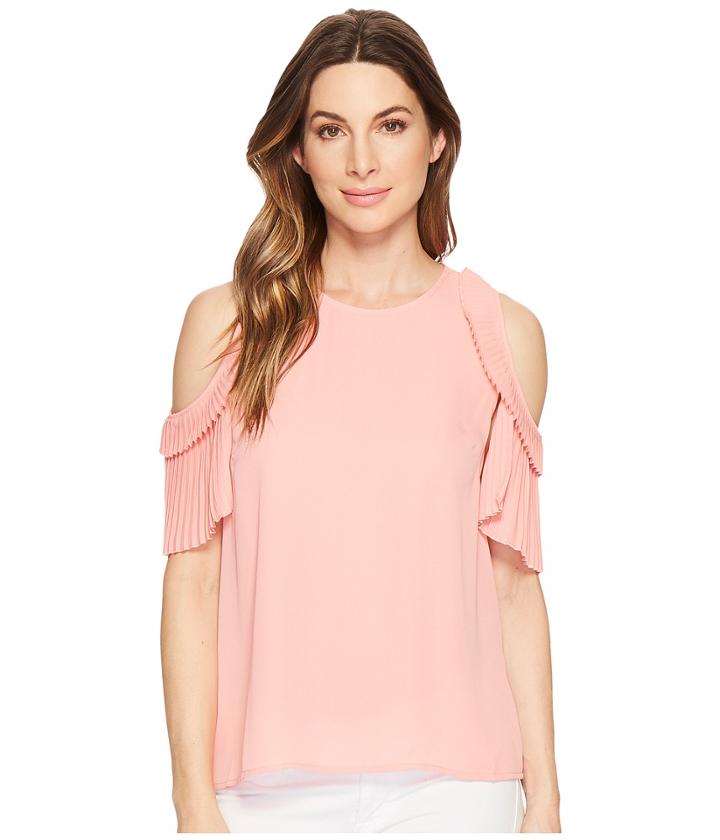 Cece Cold Shoulder Pleated Blouse (coral Mist) Women's Blouse