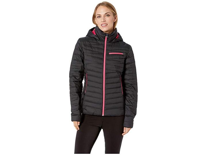 Spyder Timeless Down Hoodie (black/berry) Women's Sweatshirt