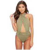 Vince Camuto Riviera Solids Wrap Halter Neck One-piece Swimsuit (avocado) Women's Swimsuits One Piece