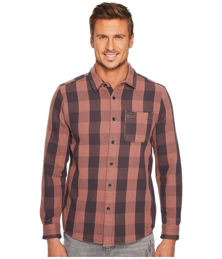 Volcom B-side Long Sleeve Flannel (dusty Brown) Men's Clothing