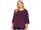 Calvin Klein Plus Plus Size 3/4 Flare Sleeve Top W/ Lace (aubergine) Women's Clothing