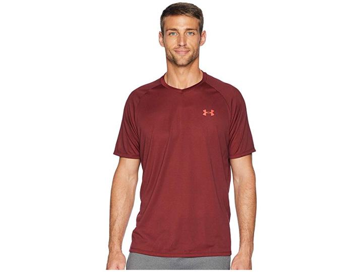 Under Armour Ua Techtm V-neck (dark Maroon/radio Red) Men's Clothing