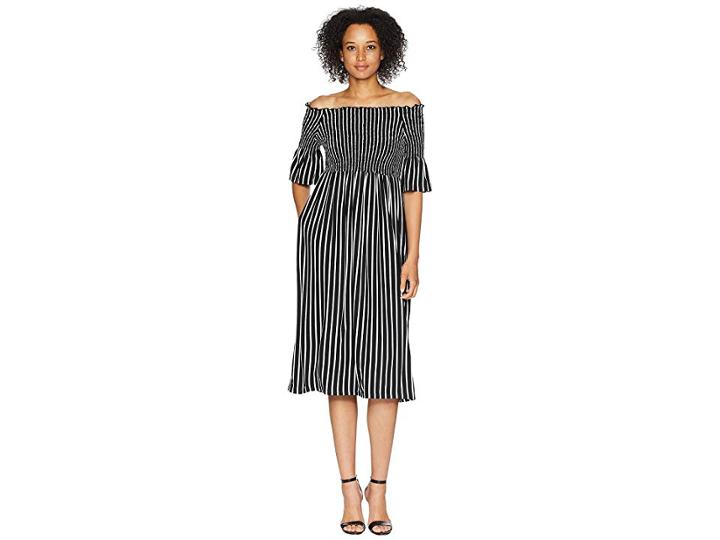 American Rose Kalani Off The Shoulder Striped Midi Dress (black/white) Women's Dress