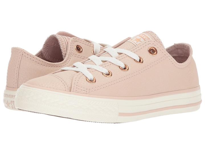 Converse Kids Chuck Taylor All Star Fashion Leather Ox (little Kid/big Kid) (particle Beige/egret/rose Gold) Girls Shoes
