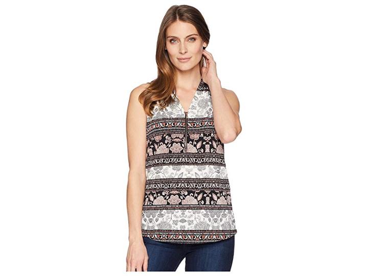 Ivanka Trump Sleeveless Printed Top With Open Hem (black/blush) Women's Clothing