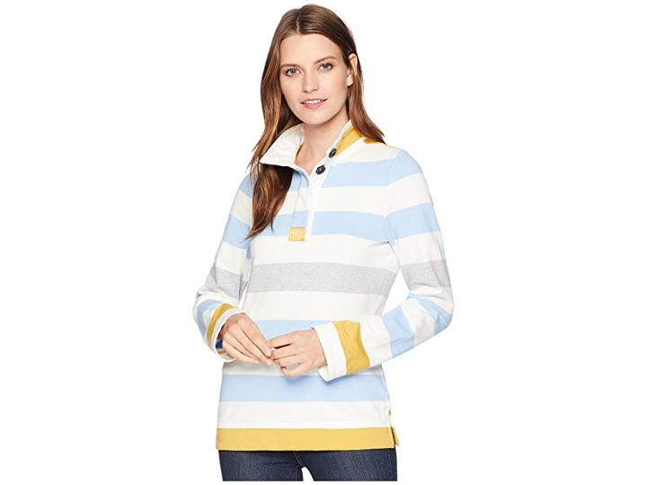 Joules Saunton Classic Funnel Neck Sweatshirt (blue Gold Bold Stripe) Women's Sweatshirt