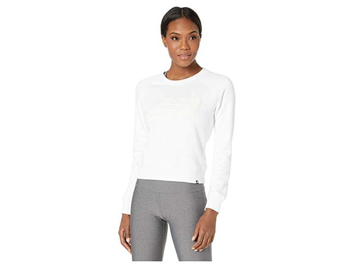 New Balance Chenille Brushed Crew Top (white) Women's Sweater