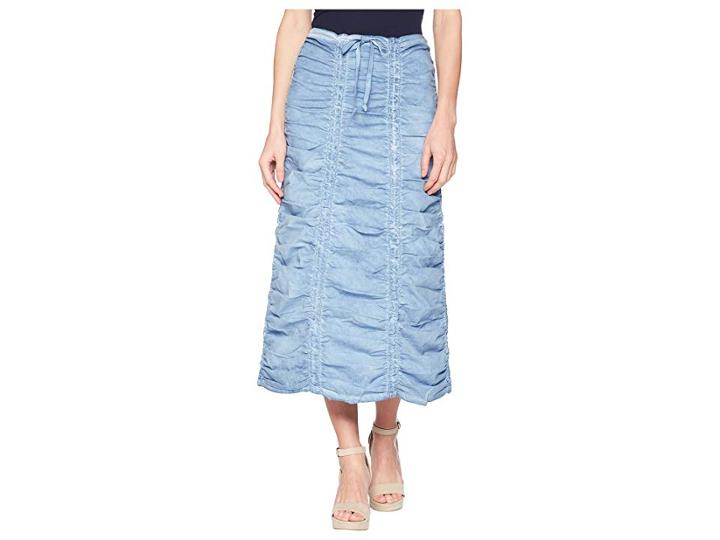 Xcvi Stretch Poplin Double Shirred Panel Skirt (cold Wash Blue) Women's Skirt