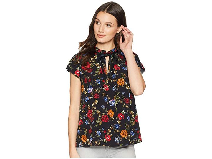 Kensie Winter Floral Top Ks9k4710 (black Combo) Women's Clothing