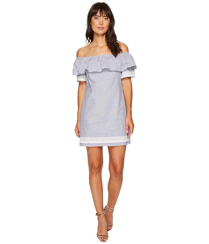 Tahari By Asl Chambray Stripe Shift Dress (chambray Blue) Women's Dress