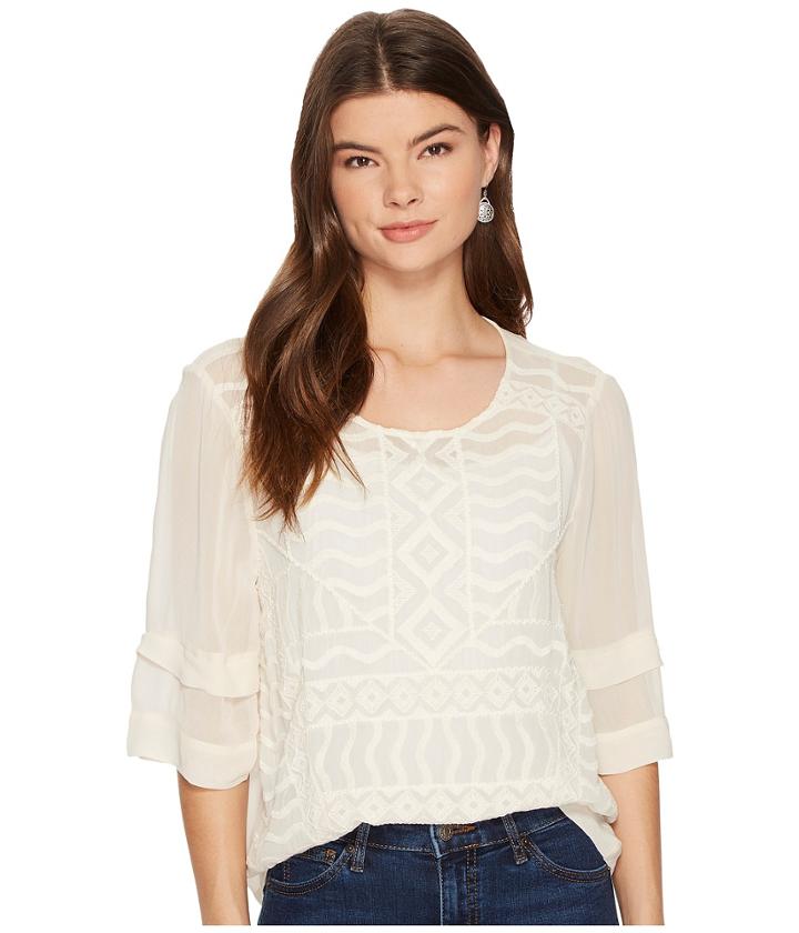 Lucky Brand Embroidered Top (birch) Women's Long Sleeve Pullover