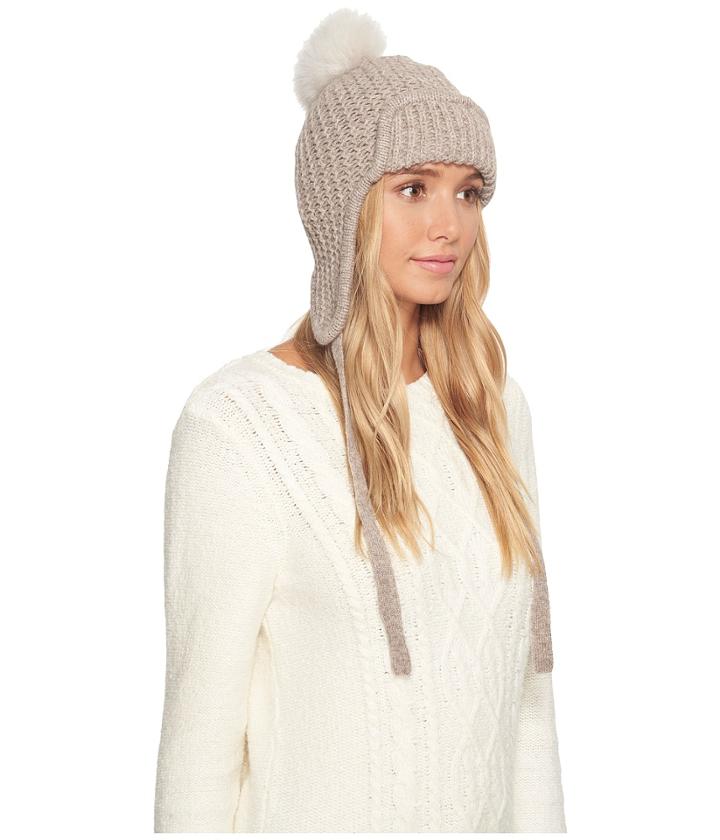 Ugg Trapper With Fur Pom (oatmeal Heather Multi) Cold Weather Hats
