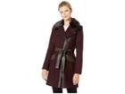 Via Spiga Asymmetrical Belted Wool W/ Lux Faux Fur Collar Pu Detail (wine) Women's Coat