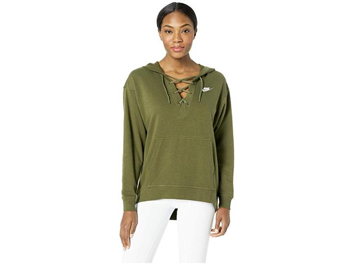 Nike Club Lace-up Hoodie (olive Canvas/olive Canvas/white) Women's Sweatshirt