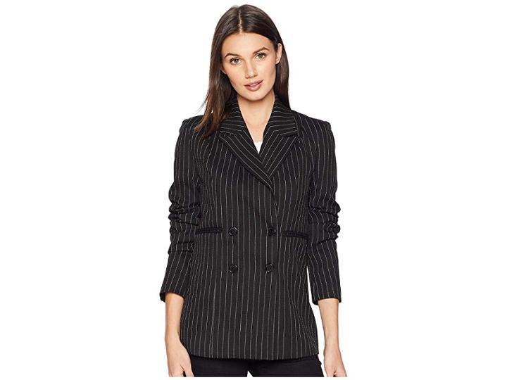 Romeo & Juliet Couture Woven Pinstripe Blazer (black/white) Women's Jacket