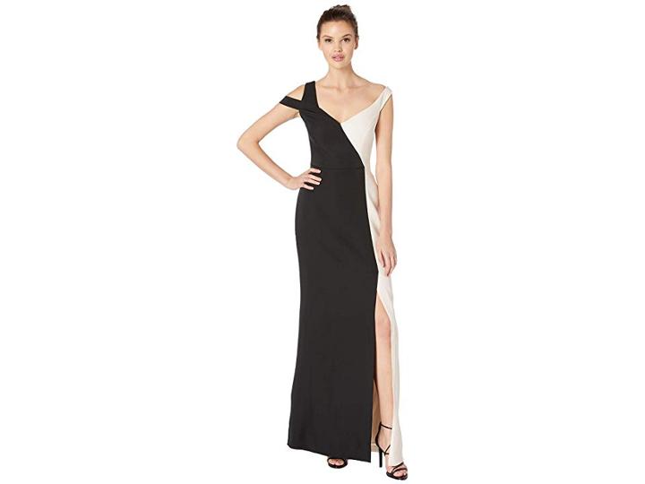 Bcbgmaxazria Bicolored Asymmetrical Neck Gown (black/combo) Women's Dress