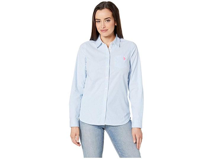 U.s. Polo Assn. Yarn-dye Stretch Woven Blouse (classic Blue) Women's Clothing
