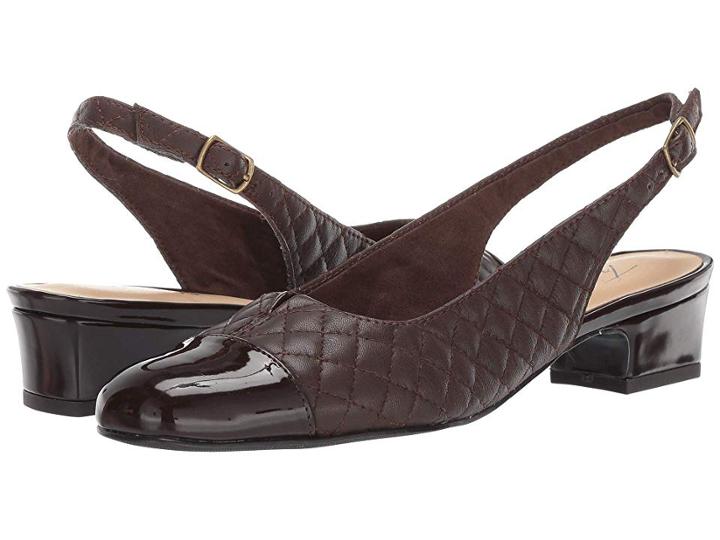 Trotters Dea (dark Brown Soft Quilted Leather/patent) Women's 1-2 Inch Heel Shoes