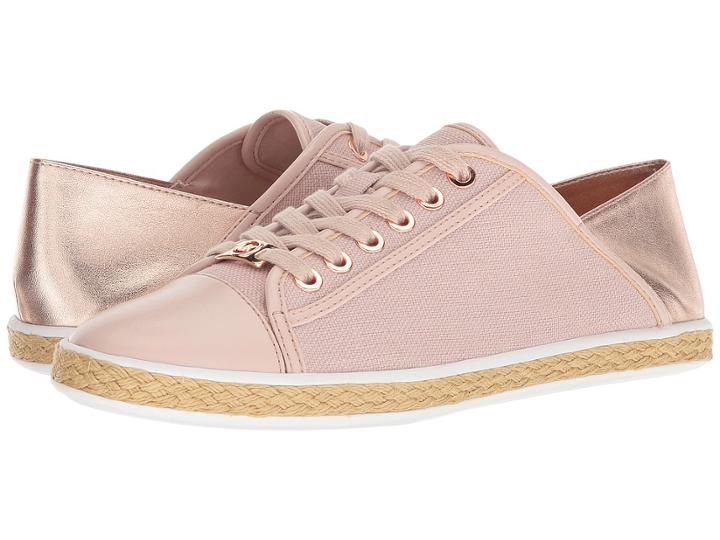 Michael Michael Kors Kristy Slide (soft Pink/rose Gold Small Weave Canvas/metallic Nappa) Women's Lace Up Casual Shoes