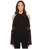 Versace Collection Pergamena Cold Shoulder Long Sleeve Top (black) Women's Clothing