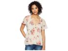 Lucky Brand Floral Flutter Top (pink Multi) Women's Short Sleeve Pullover
