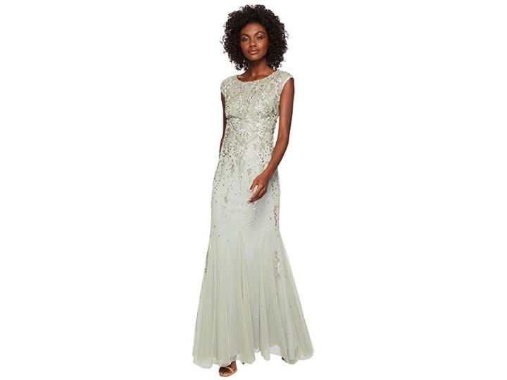 Adrianna Papell Cap Sleeve Fully Beaded Mob Gown (mint) Women's Dress