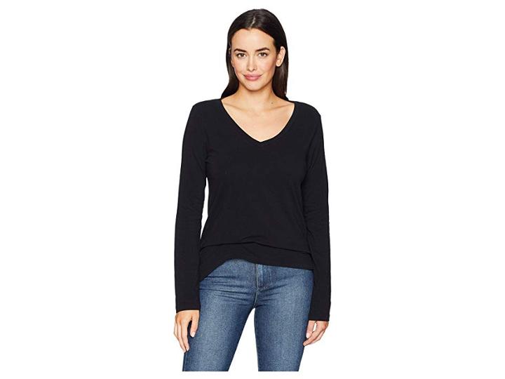 Dylan By True Grit Effortless Long Sleeve V Tee (black) Women's T Shirt