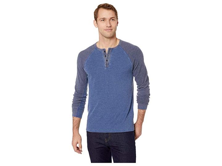 Lucky Brand Burnout Thermal Color Block Tee (estate Blue Body/navy Sleeve) Men's Clothing