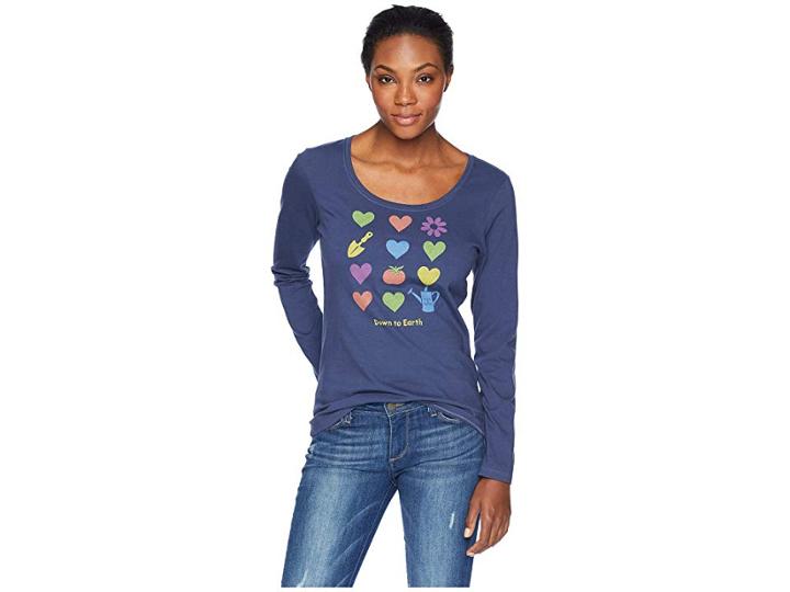 Life Is Good Kitchy Garden Crusher Scoop Long Sleeve T-shirt (darkest Blue) Women's T Shirt