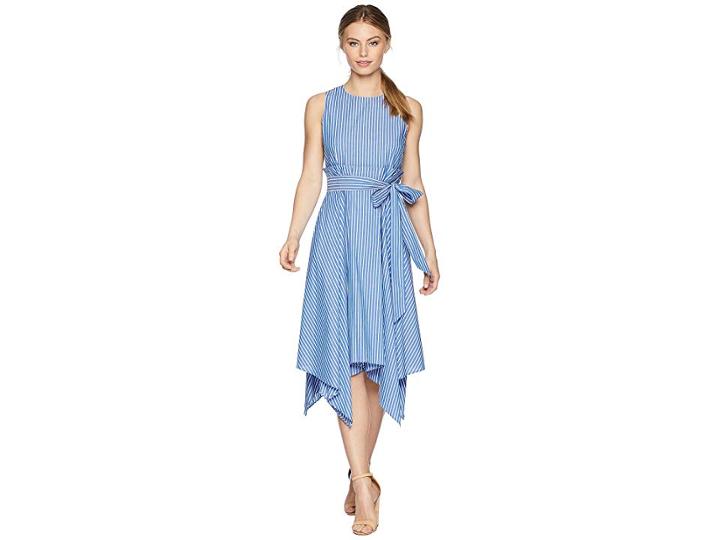 Tahari By Asl Petite Paperbag Waist Dress (indigo/white) Women's Dress