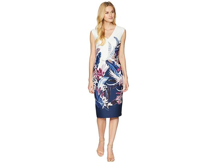 Adrianna Papell Tropical Essence Printed Sheath Dress (navy Multi) Women's Dress