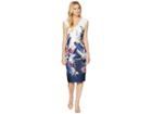 Adrianna Papell Tropical Essence Printed Sheath Dress (navy Multi) Women's Dress