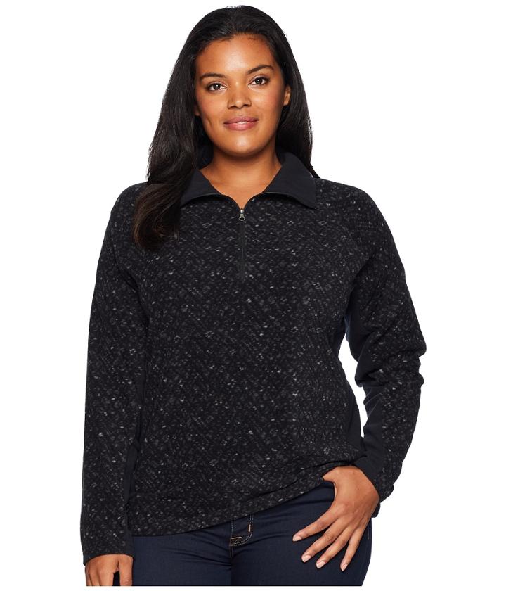 Columbia Plus Size Glacialtm Iv Print 1/2 Zip (black Tweed) Women's Clothing
