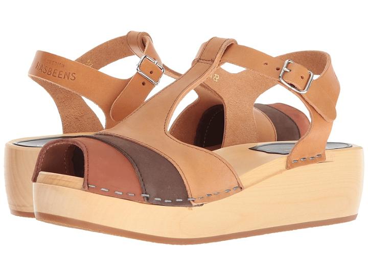 Swedish Hasbeens 90s T-strap Wedge (brown Nubuck Color Combo) Women's Wedge Shoes