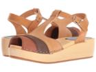 Swedish Hasbeens 90s T-strap Wedge (brown Nubuck Color Combo) Women's Wedge Shoes