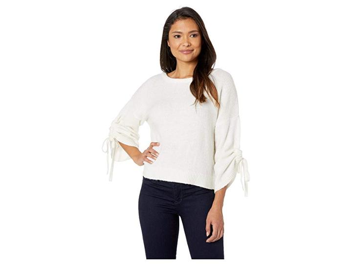 Kenneth Cole New York Long Sleeve Cropped Boat Neck W/ Gathered Sleeves Top (e-cream) Women's Clothing