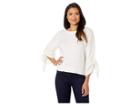 Kenneth Cole New York Long Sleeve Cropped Boat Neck W/ Gathered Sleeves Top (e-cream) Women's Clothing