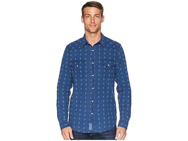 Lucky Brand Indigo Dobby Western Shirt (blue Multi) Men's Clothing