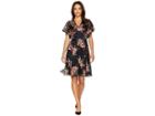 Calvin Klein Belted Flutter Sleeve Lace Dress Cd8l15qf (black Multi) Women's Dress